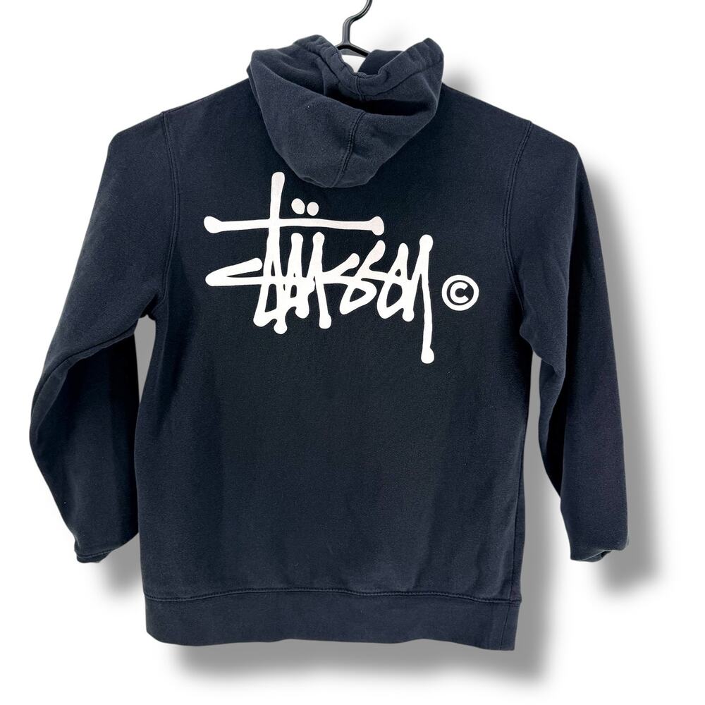 Stussy Basic Logo Pullover Hoodie Black Medium USA Streetwear Skate Vintage Y2K